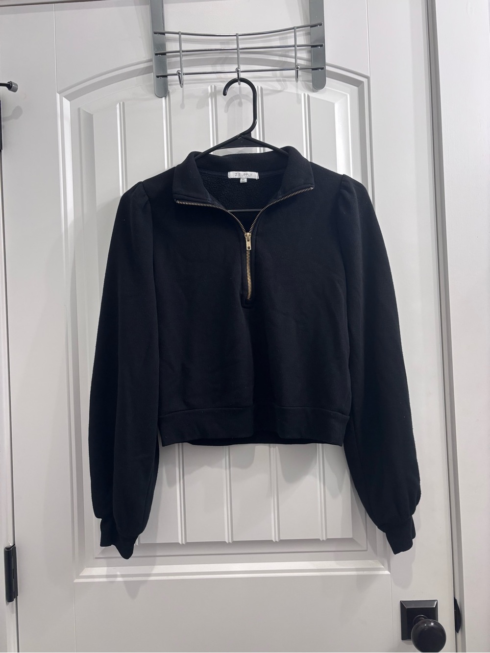 Z Supply Black Half-Zip Cropped Pullover with Gold Zip